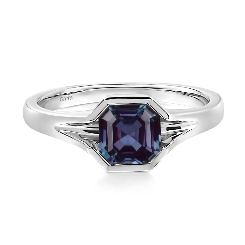 Asscher Cut Lab Alexandrite Solitaire Promise Ring - LUO Jewelry #metal_14k white gold