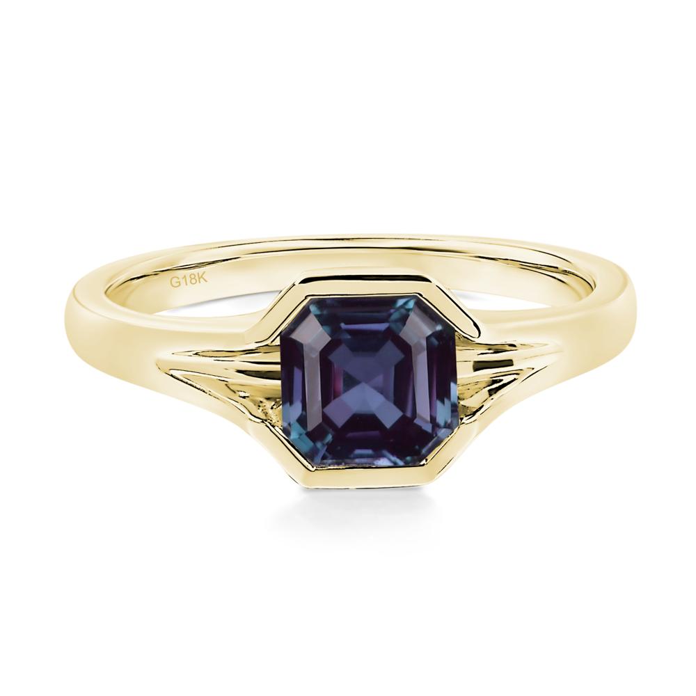 Asscher Cut Lab Alexandrite Solitaire Promise Ring - LUO Jewelry #metal_18k yellow gold