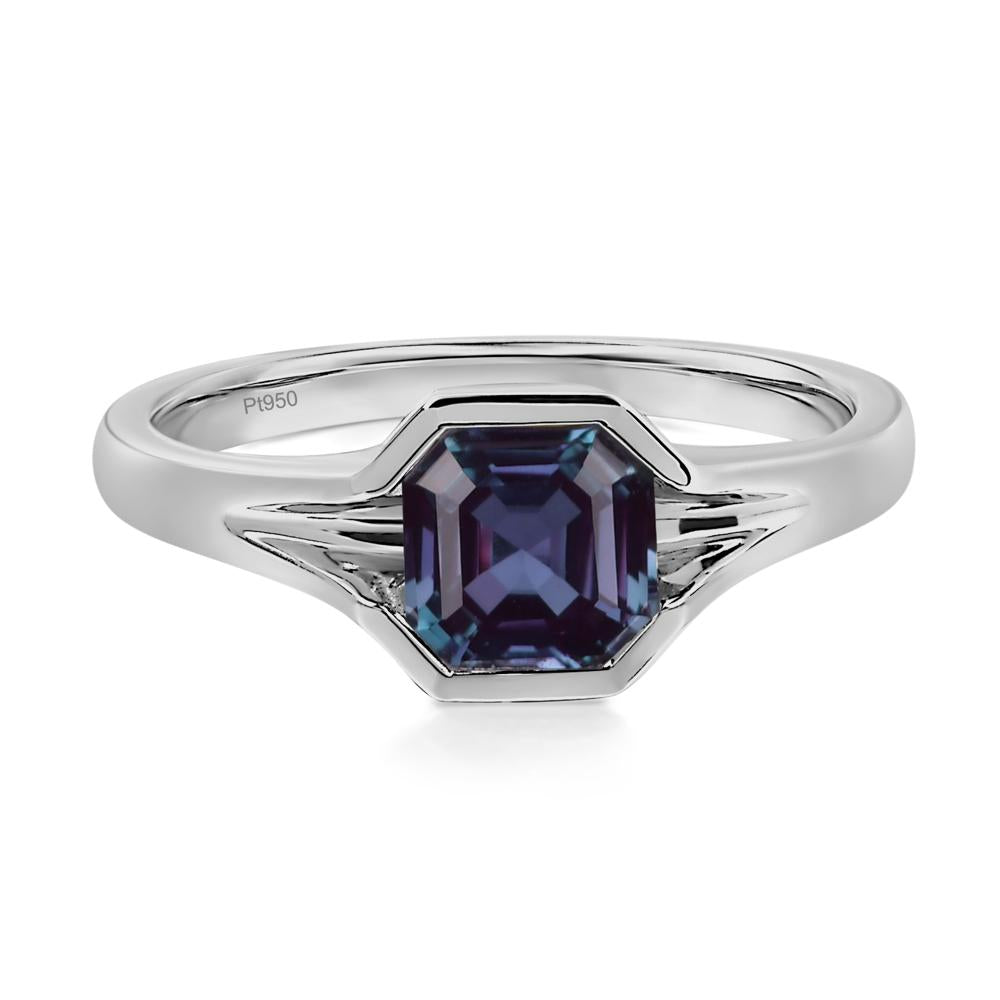 Asscher Cut Lab Alexandrite Solitaire Promise Ring - LUO Jewelry #metal_platinum