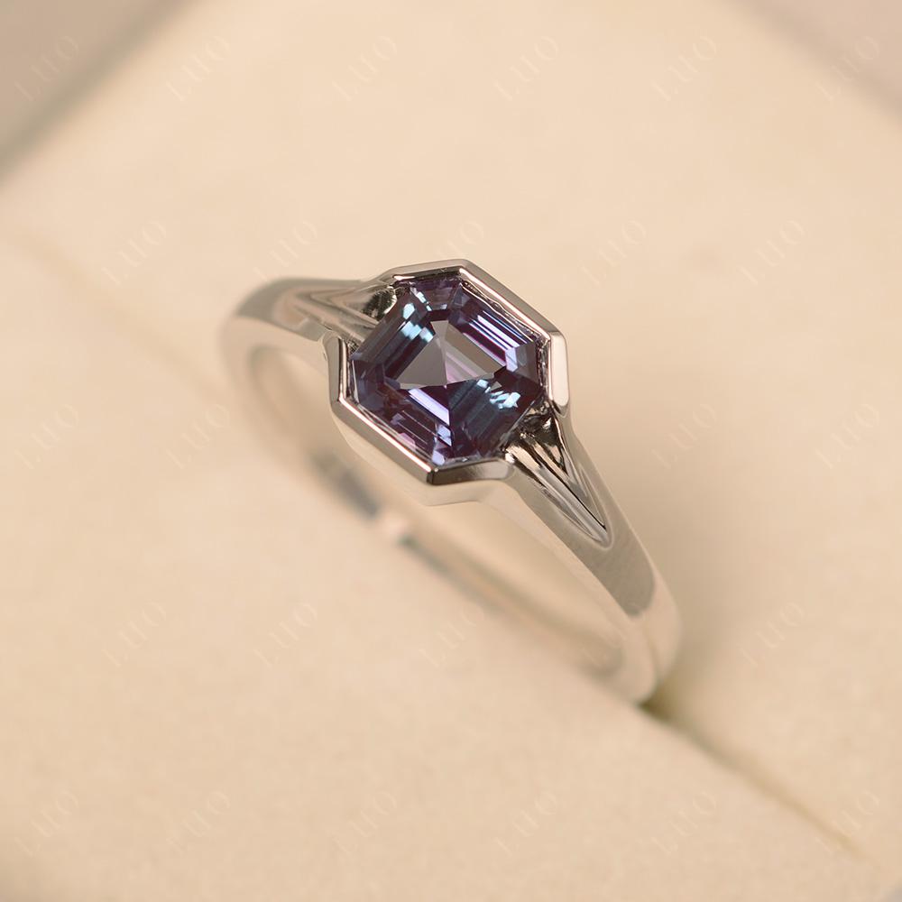 Asscher Cut Lab Alexandrite Solitaire Promise Ring - LUO Jewelry