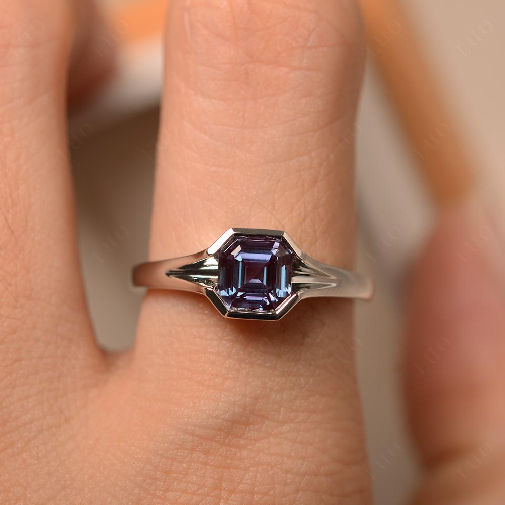 Asscher Cut Lab Alexandrite Solitaire Promise Ring - LUO Jewelry
