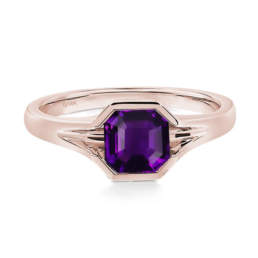 Asscher Cut Amethyst Solitaire Promise Ring - LUO Jewelry #metal_14k rose gold