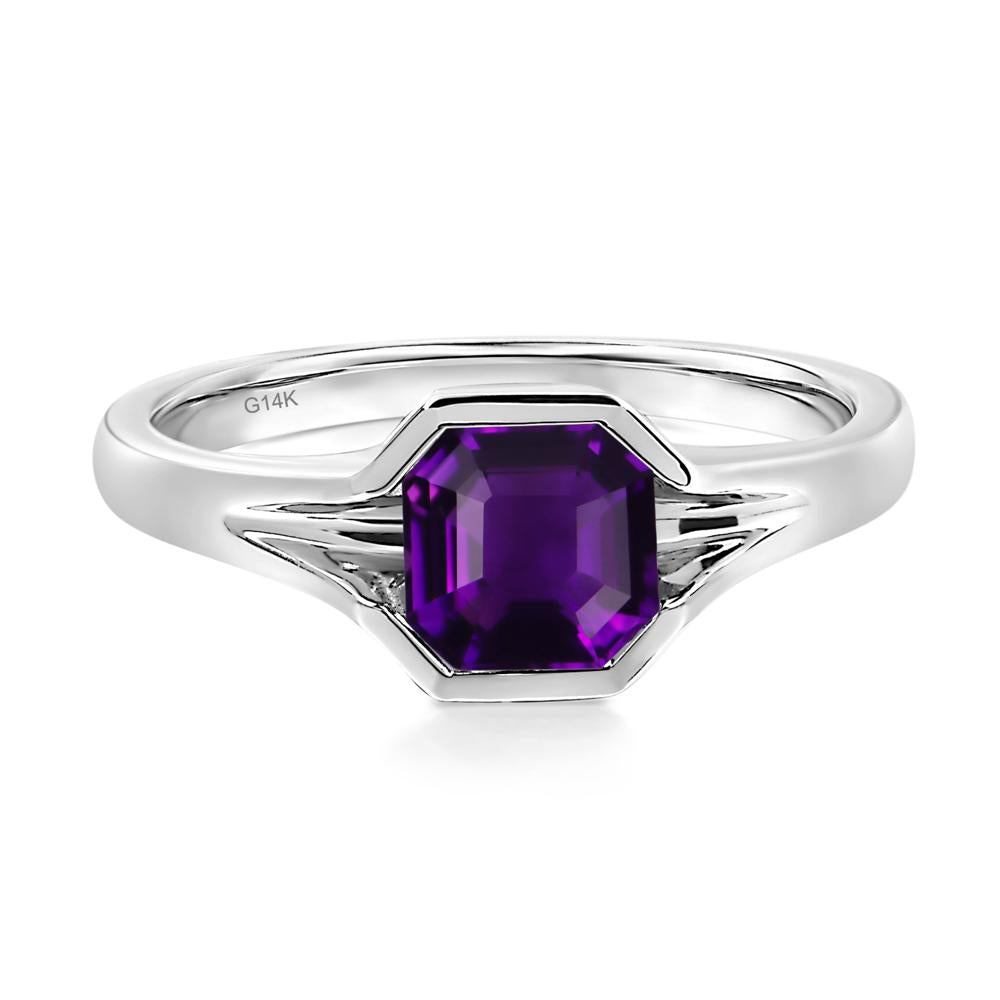 Asscher Cut Amethyst Solitaire Promise Ring - LUO Jewelry #metal_14k white gold