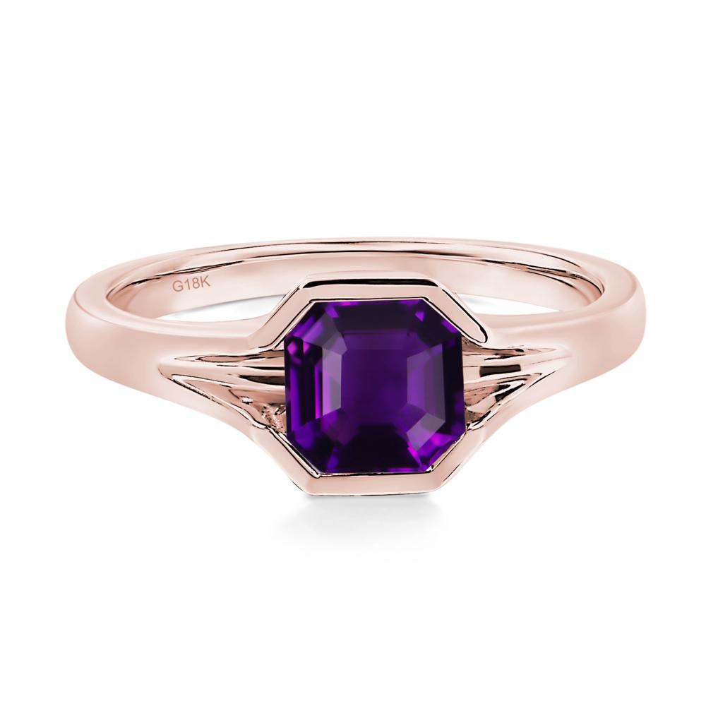 Asscher Cut Amethyst Solitaire Promise Ring - LUO Jewelry #metal_18k rose gold