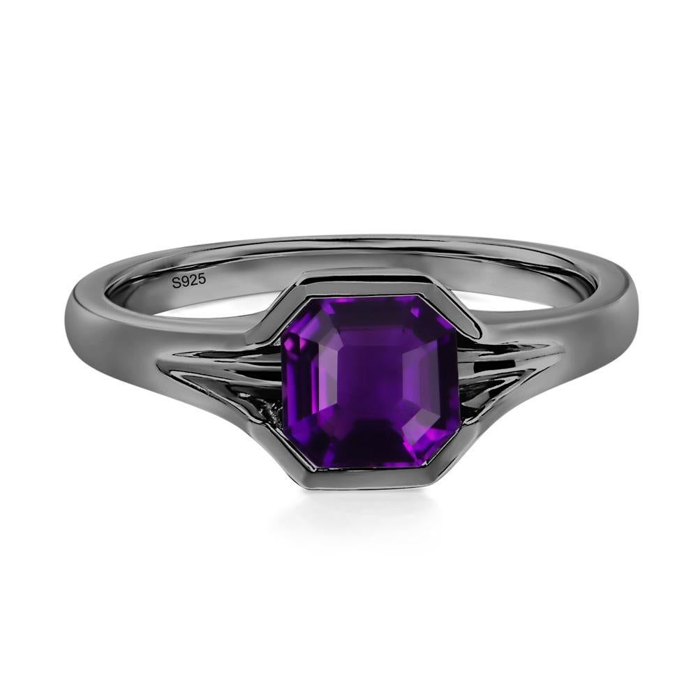 Asscher Cut Amethyst Solitaire Promise Ring - LUO Jewelry #metal_black finish sterling silver