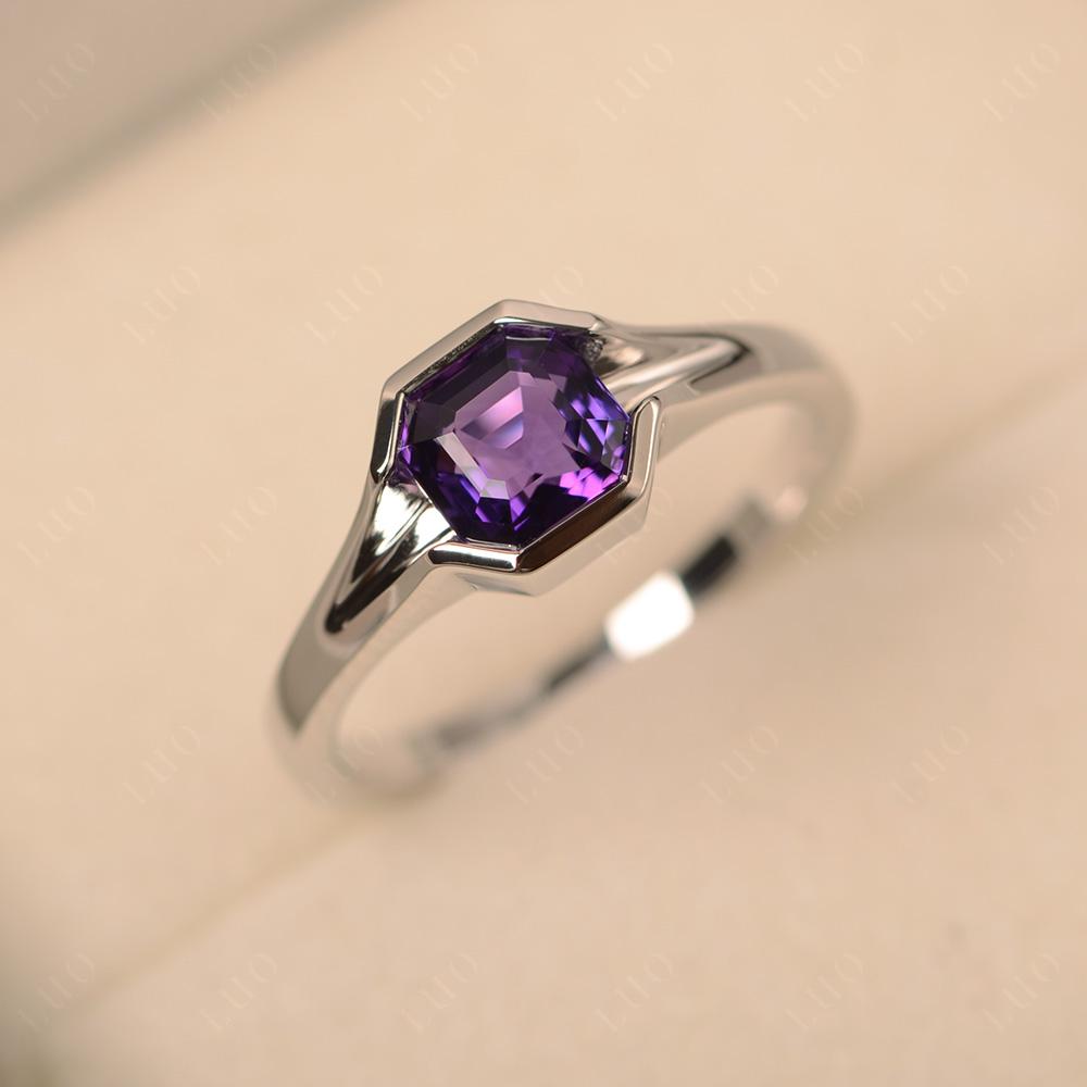 Asscher Cut Amethyst Solitaire Engagement Ring - LUO Jewelry