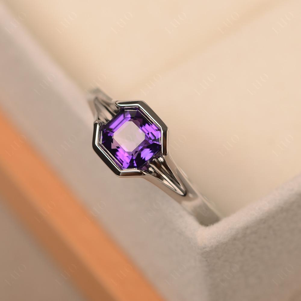 Asscher Cut Amethyst Solitaire Engagement Ring - LUO Jewelry