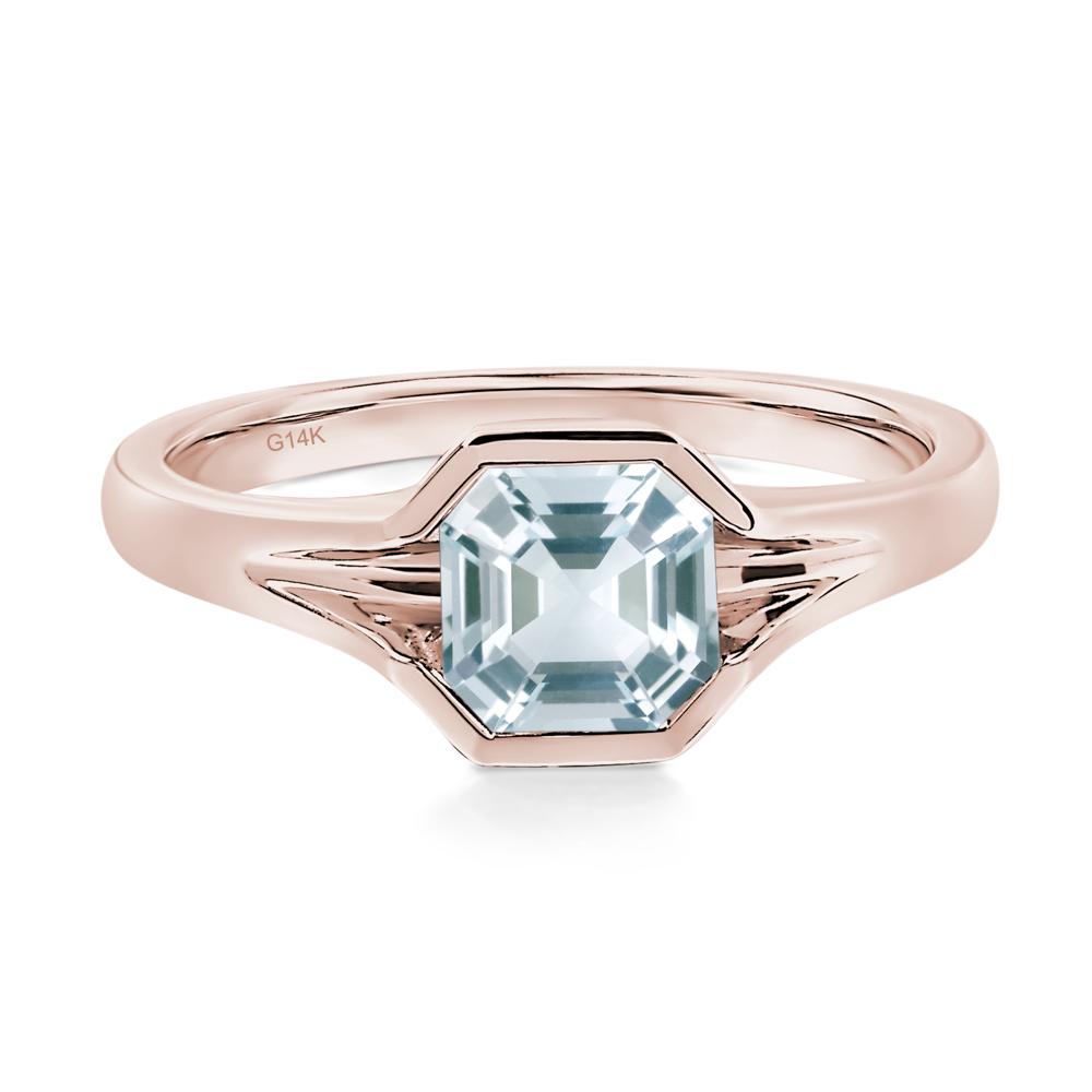 Asscher Cut Aquamarine Solitaire Promise Ring - LUO Jewelry #metal_14k rose gold