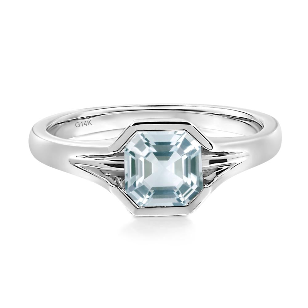Asscher Cut Aquamarine Solitaire Promise Ring - LUO Jewelry #metal_14k white gold