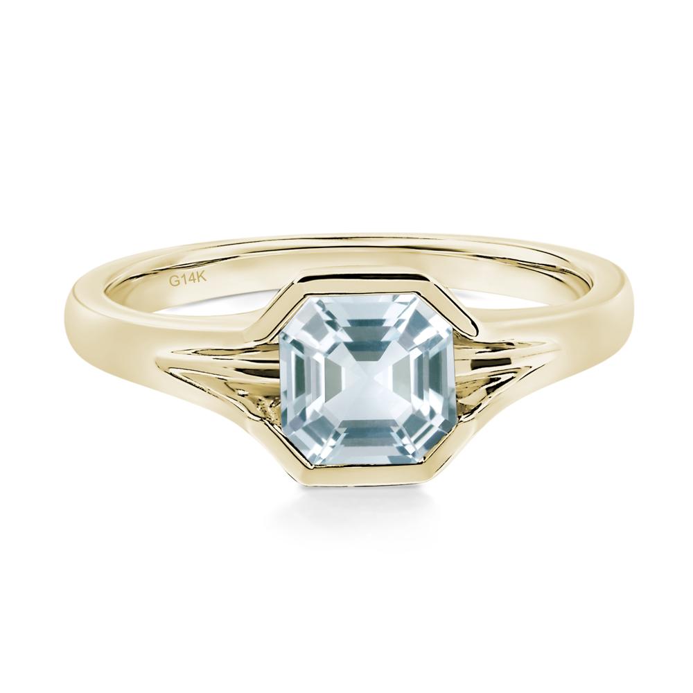 Asscher Cut Aquamarine Solitaire Promise Ring - LUO Jewelry #metal_14k yellow gold
