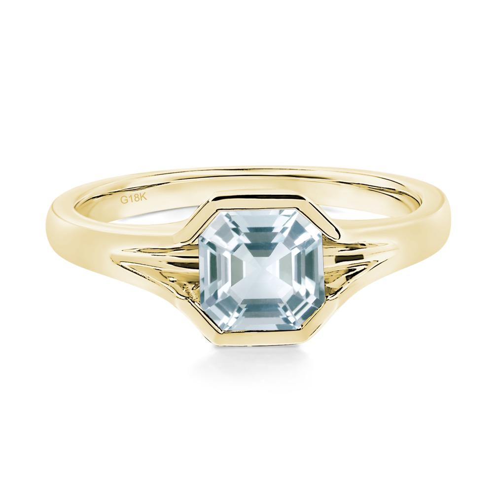 Asscher Cut Aquamarine Solitaire Promise Ring - LUO Jewelry #metal_18k yellow gold