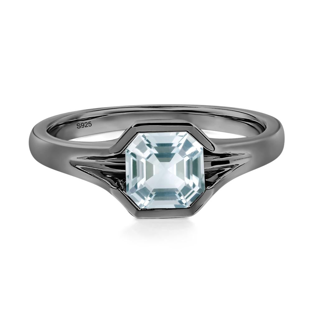 Asscher Cut Aquamarine Solitaire Promise Ring - LUO Jewelry #metal_black finish sterling silver