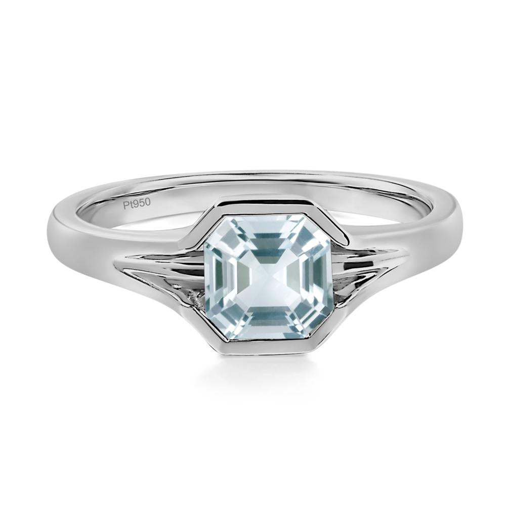Asscher Cut Aquamarine Solitaire Promise Ring - LUO Jewelry #metal_platinum