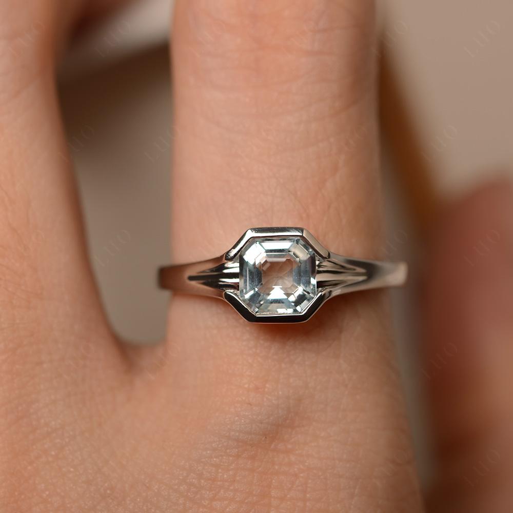 Asscher Cut Aquamarine Solitaire Promise Ring - LUO Jewelry