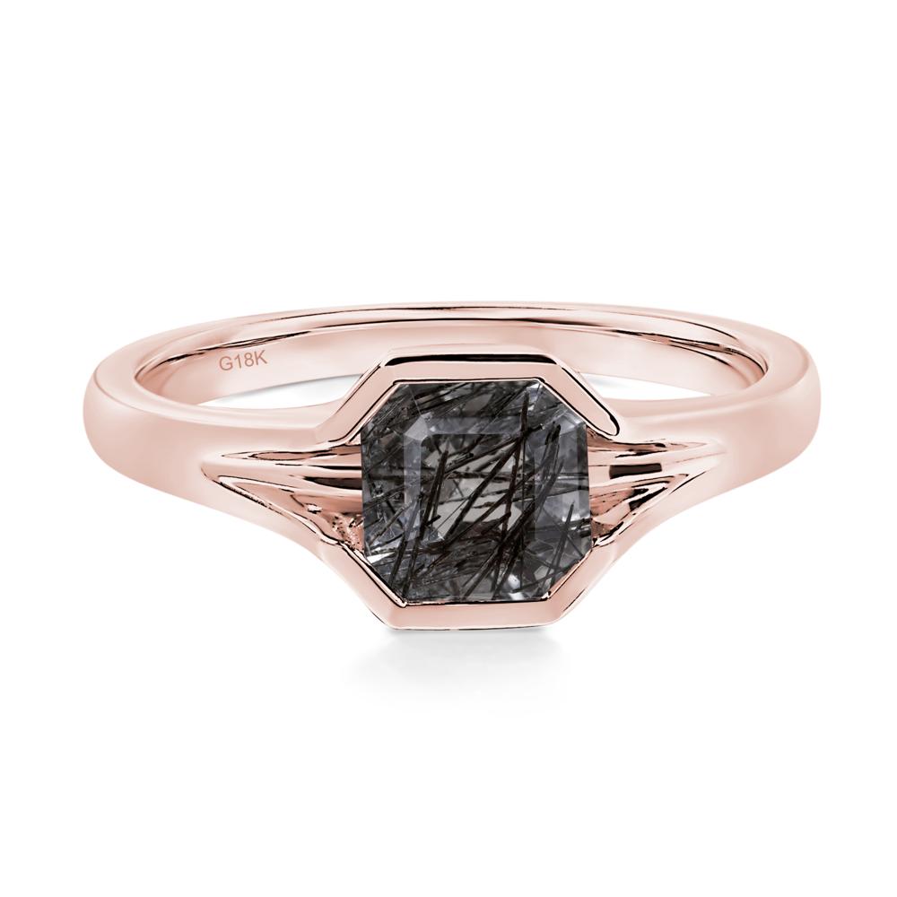 Asscher Cut Black Rutilated Quartz Solitaire Promise Ring - LUO Jewelry #metal_18k rose gold