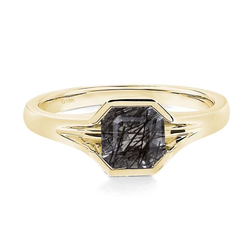 Asscher Cut Black Rutilated Quartz Solitaire Promise Ring - LUO Jewelry #metal_18k yellow gold