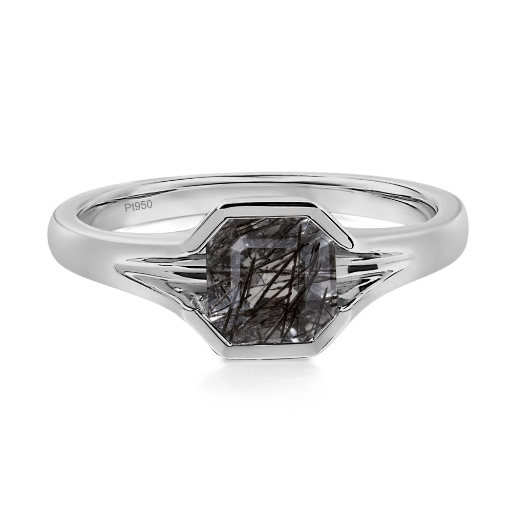 Asscher Cut Black Rutilated Quartz Solitaire Promise Ring - LUO Jewelry #metal_platinum
