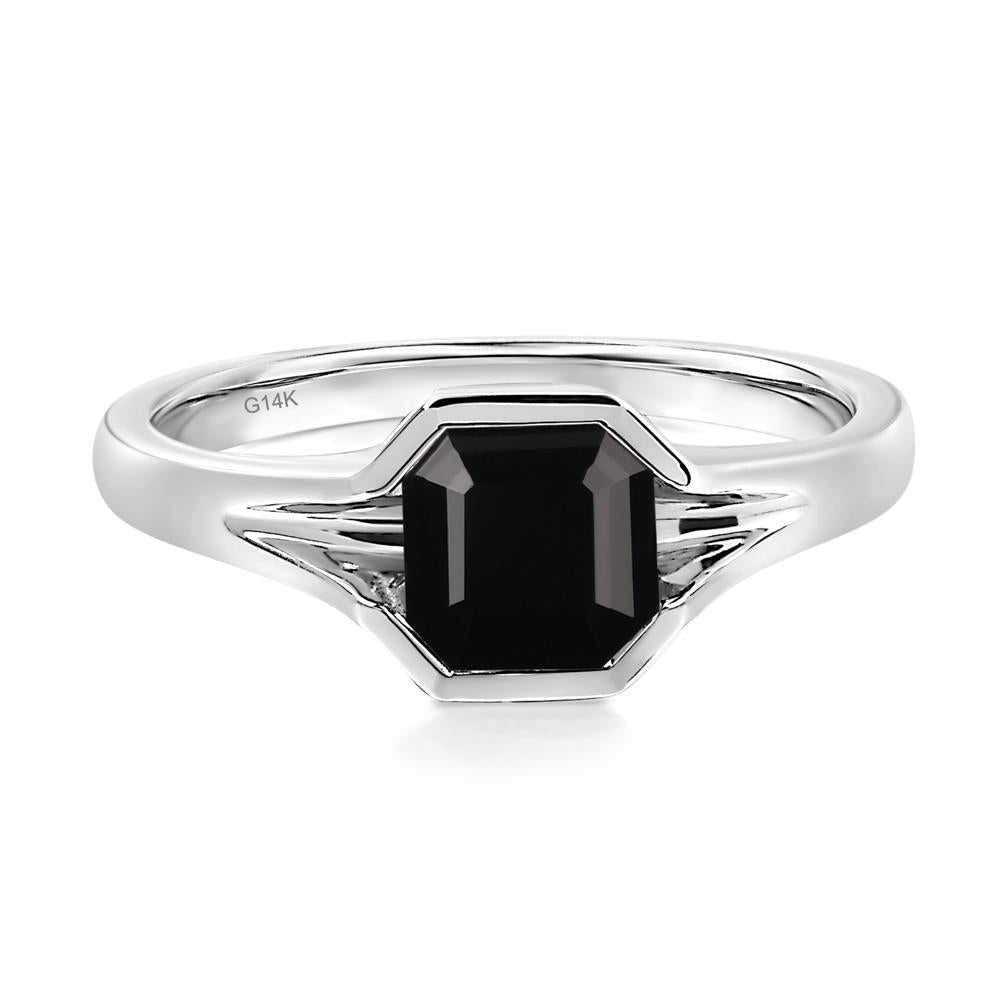 Asscher Cut Black Stone Solitaire Promise Ring - LUO Jewelry #metal_14k white gold