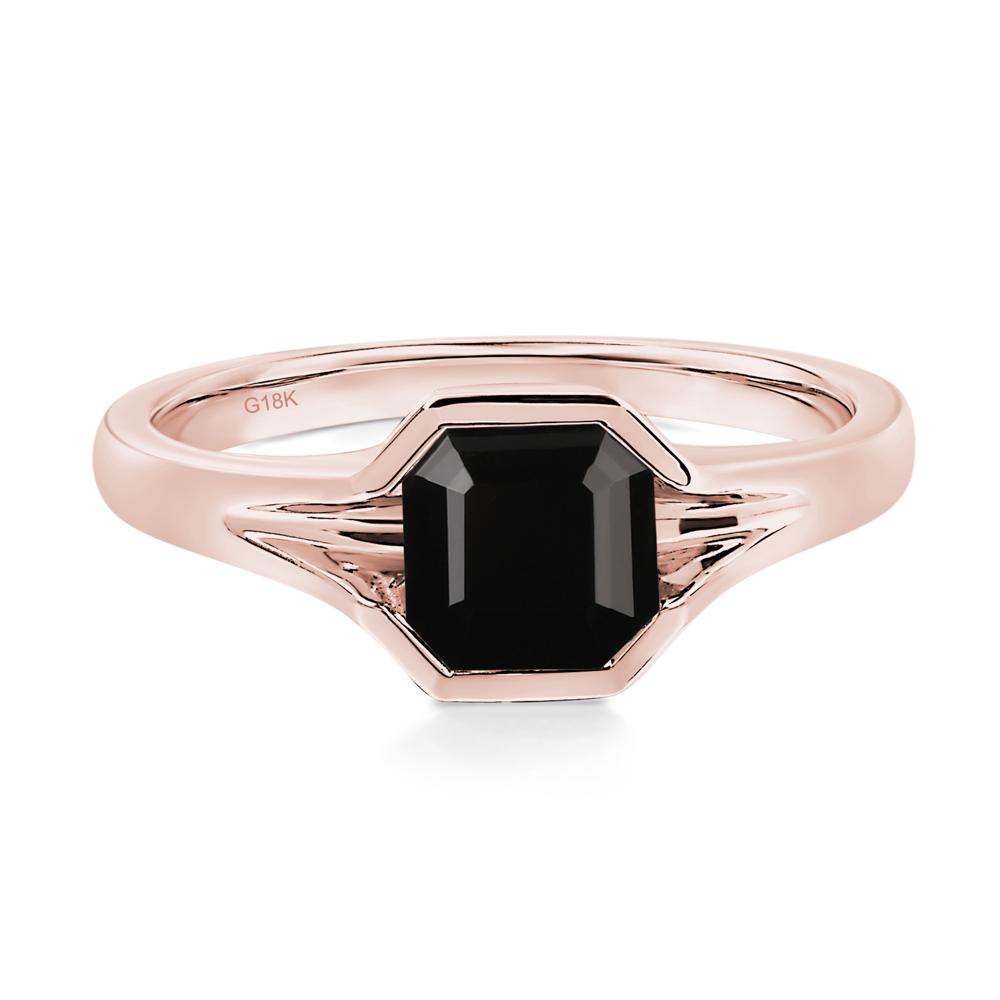 Asscher Cut Black Stone Solitaire Promise Ring - LUO Jewelry #metal_18k rose gold