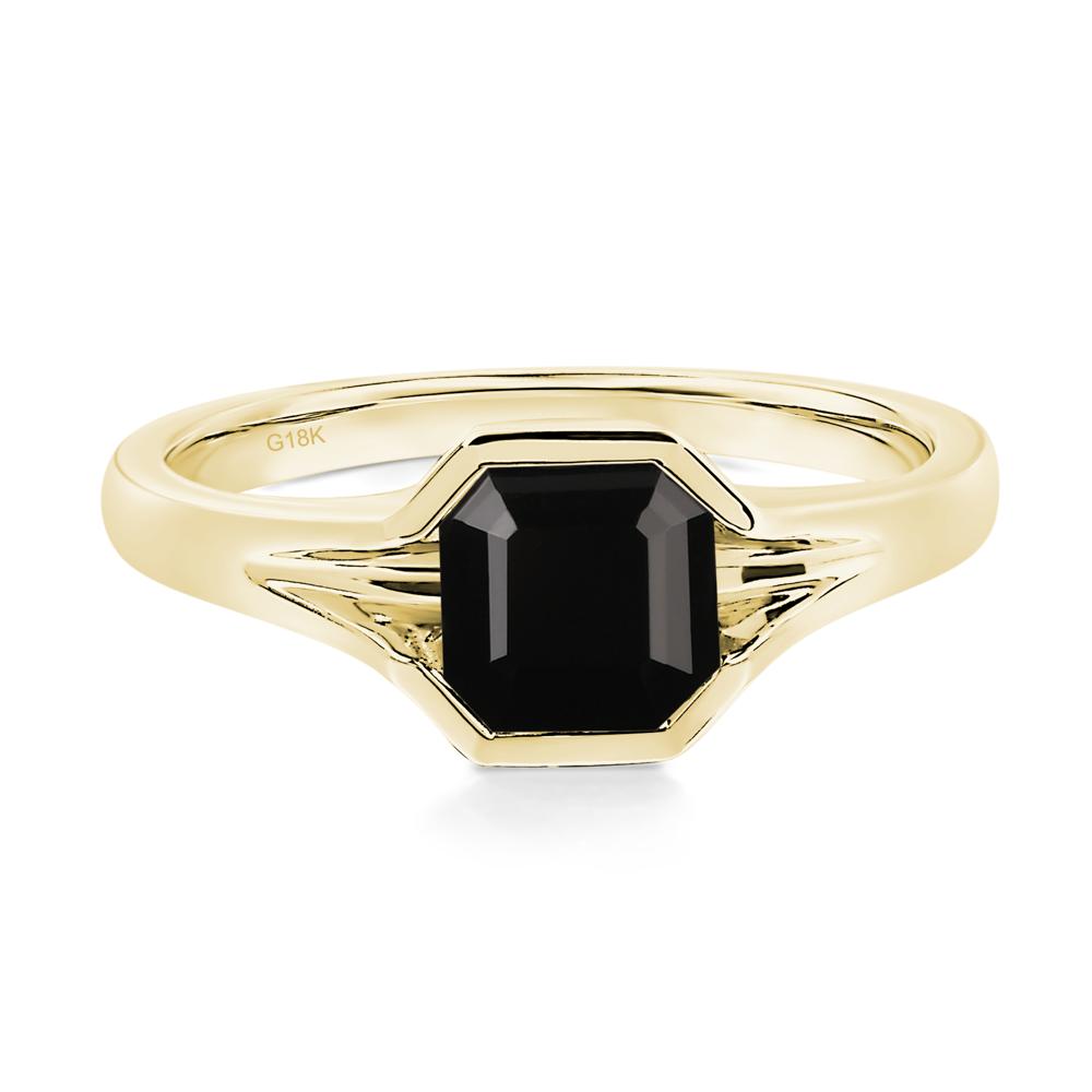 Asscher Cut Black Stone Solitaire Promise Ring - LUO Jewelry #metal_18k yellow gold