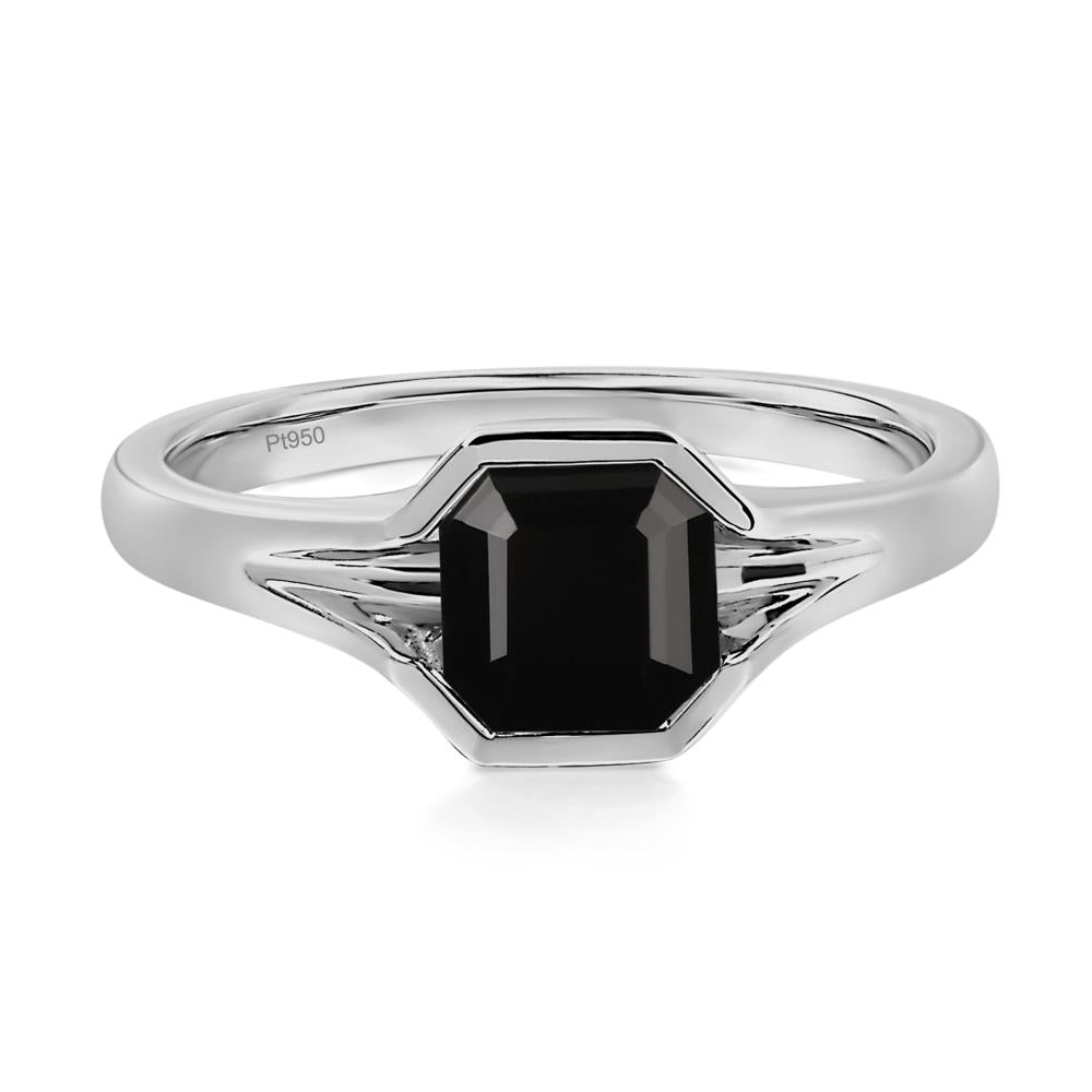 Asscher Cut Black Stone Solitaire Promise Ring - LUO Jewelry #metal_platinum