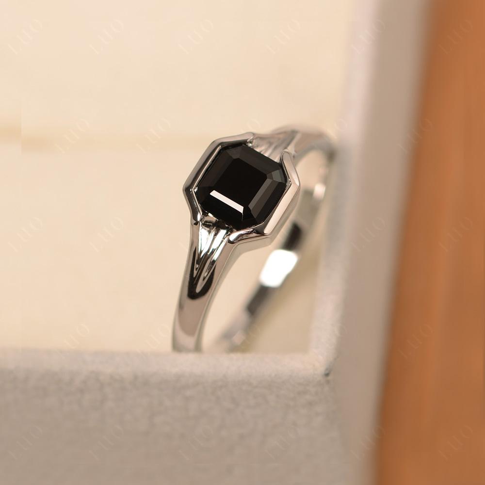 Asscher Cut Black Stone Solitaire Promise Ring - LUO Jewelry