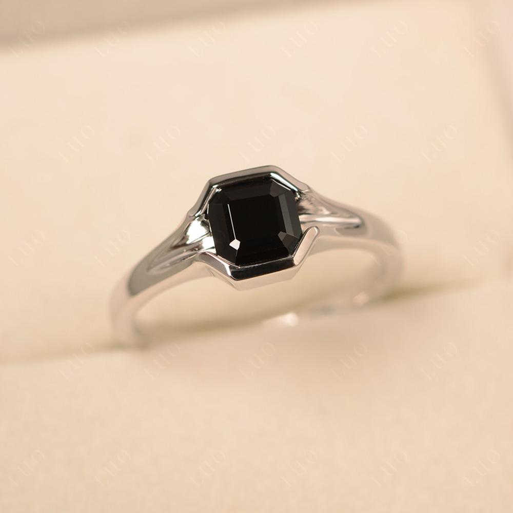 Asscher Cut Black Stone Solitaire Promise Ring - LUO Jewelry
