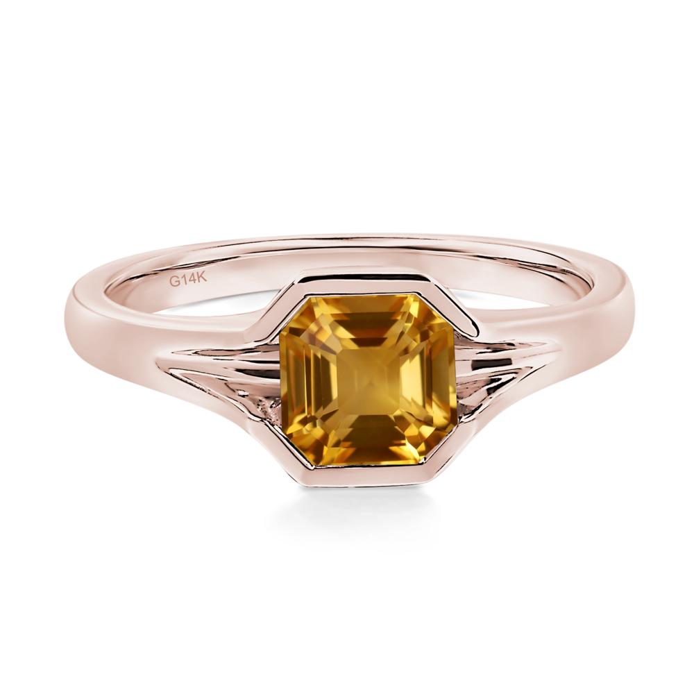 Asscher Cut Citrine Solitaire Promise Ring - LUO Jewelry #metal_14k rose gold