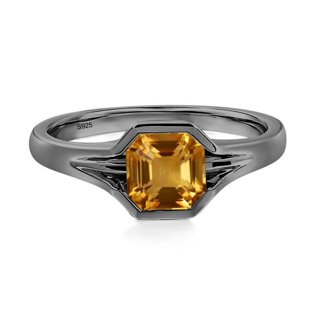Asscher Cut Citrine Solitaire Promise Ring - LUO Jewelry #metal_black finish sterling silver