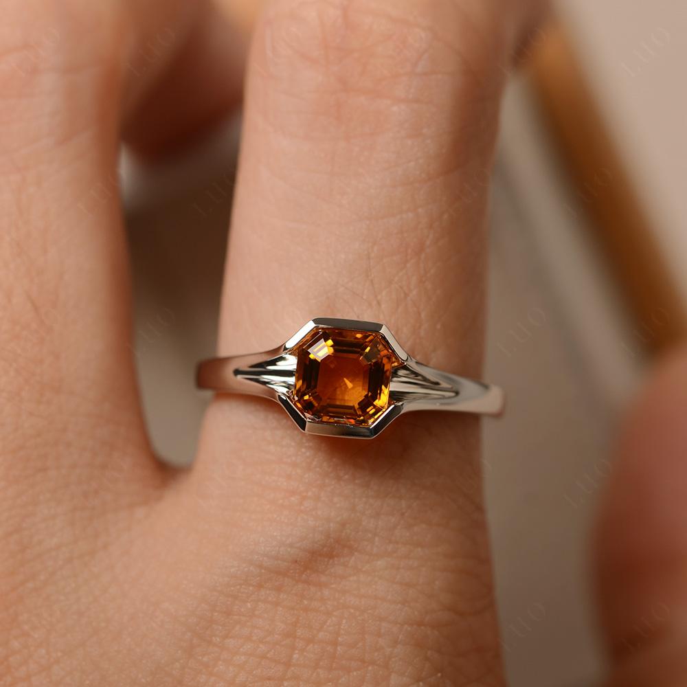 Asscher Cut Citrine Solitaire Engagement Ring - LUO Jewelry