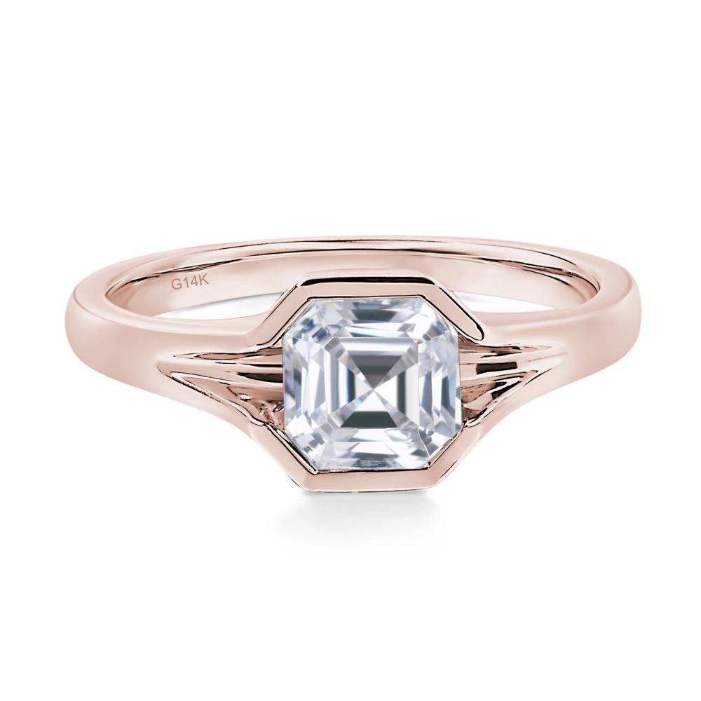 Asscher Cut Cubic Zirconia Solitaire Promise Ring - LUO Jewelry #metal_14k rose gold
