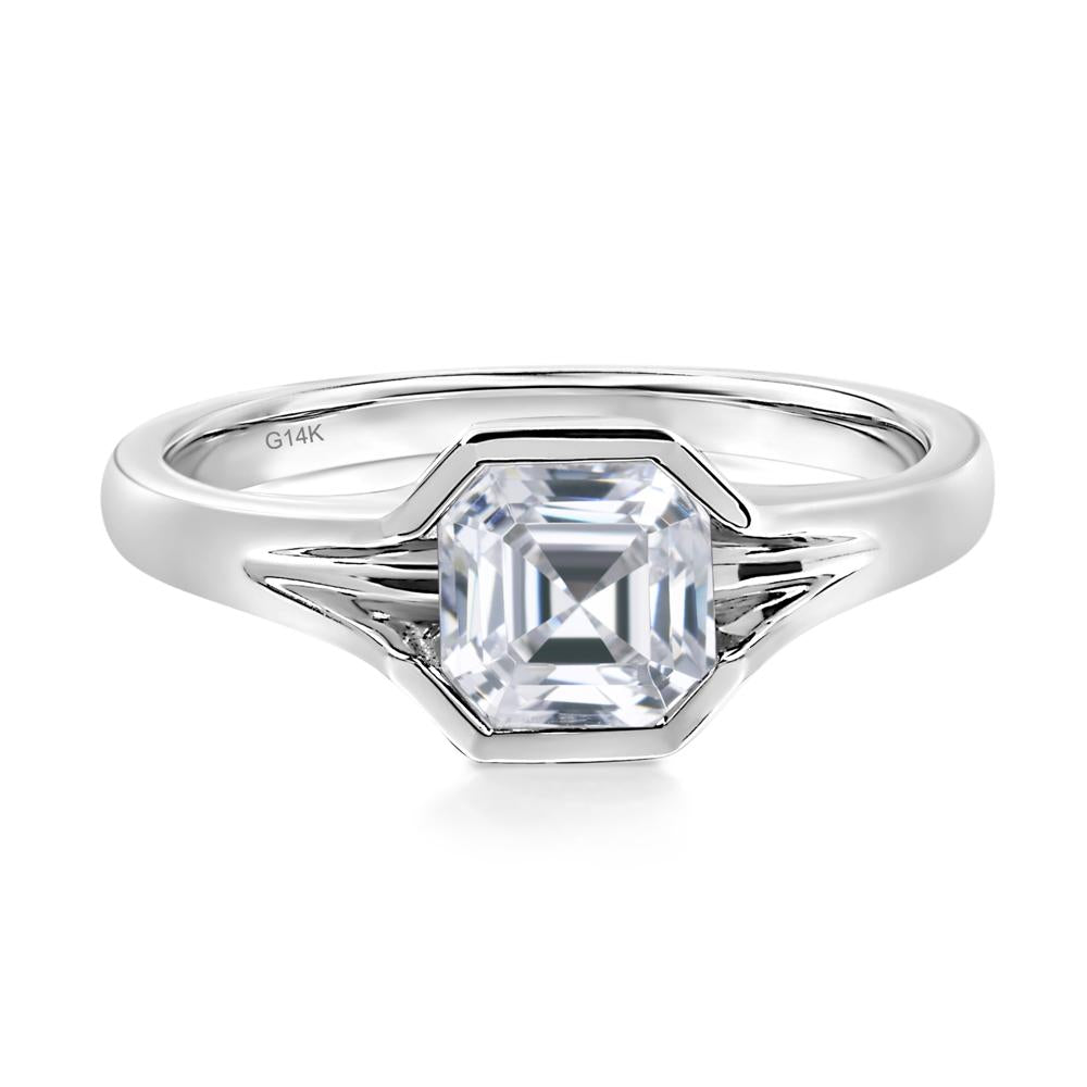 Asscher Cut Cubic Zirconia Solitaire Promise Ring - LUO Jewelry #metal_14k white gold
