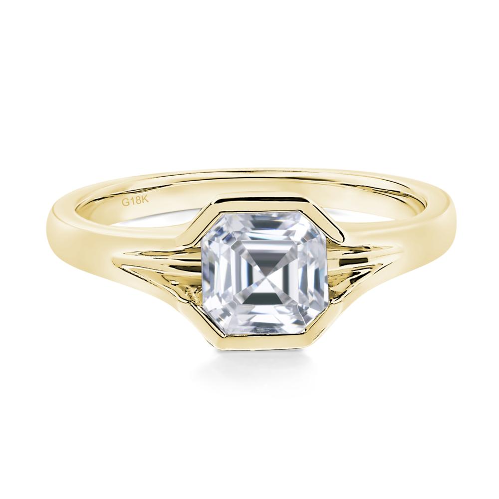 Asscher Cut Cubic Zirconia Solitaire Promise Ring - LUO Jewelry #metal_18k yellow gold
