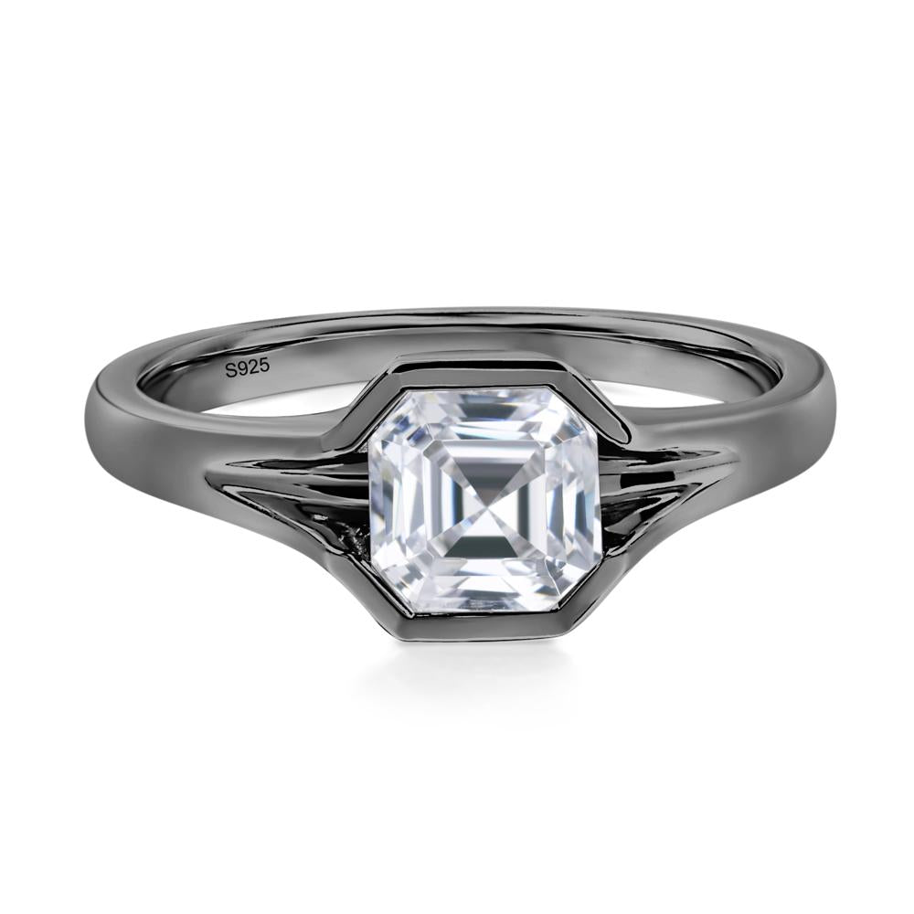 Asscher Cut Cubic Zirconia Solitaire Promise Ring - LUO Jewelry #metal_black finish sterling silver
