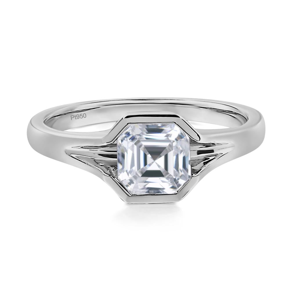 Asscher Cut Cubic Zirconia Solitaire Promise Ring - LUO Jewelry #metal_platinum