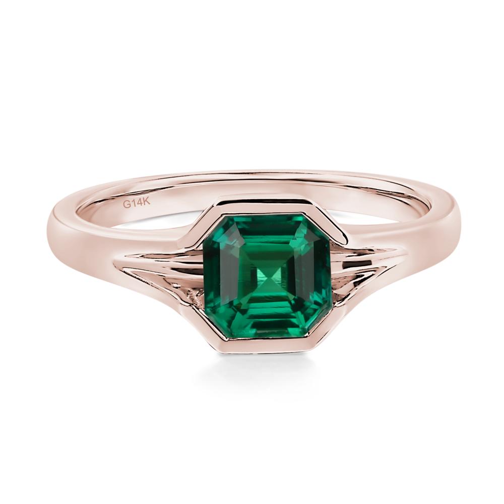 Asscher Cut Lab Grown Emerald Solitaire Promise Ring - LUO Jewelry #metal_14k rose gold