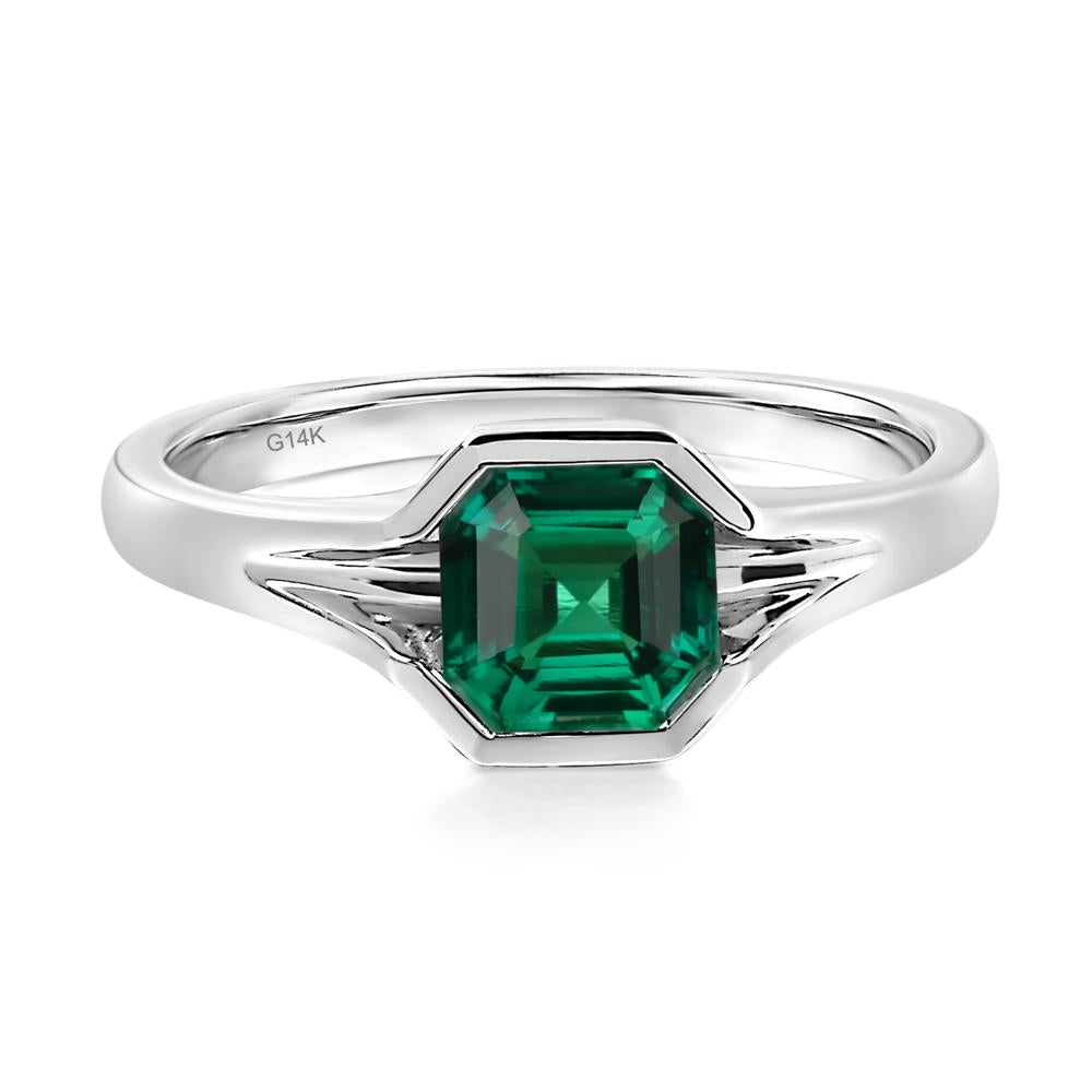 Asscher Cut Lab Grown Emerald Solitaire Promise Ring - LUO Jewelry #metal_14k white gold