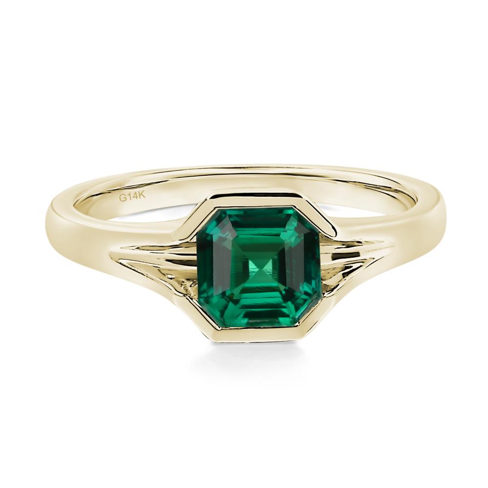 Asscher Cut Lab Grown Emerald Solitaire Promise Ring - LUO Jewelry #metal_14k yellow gold