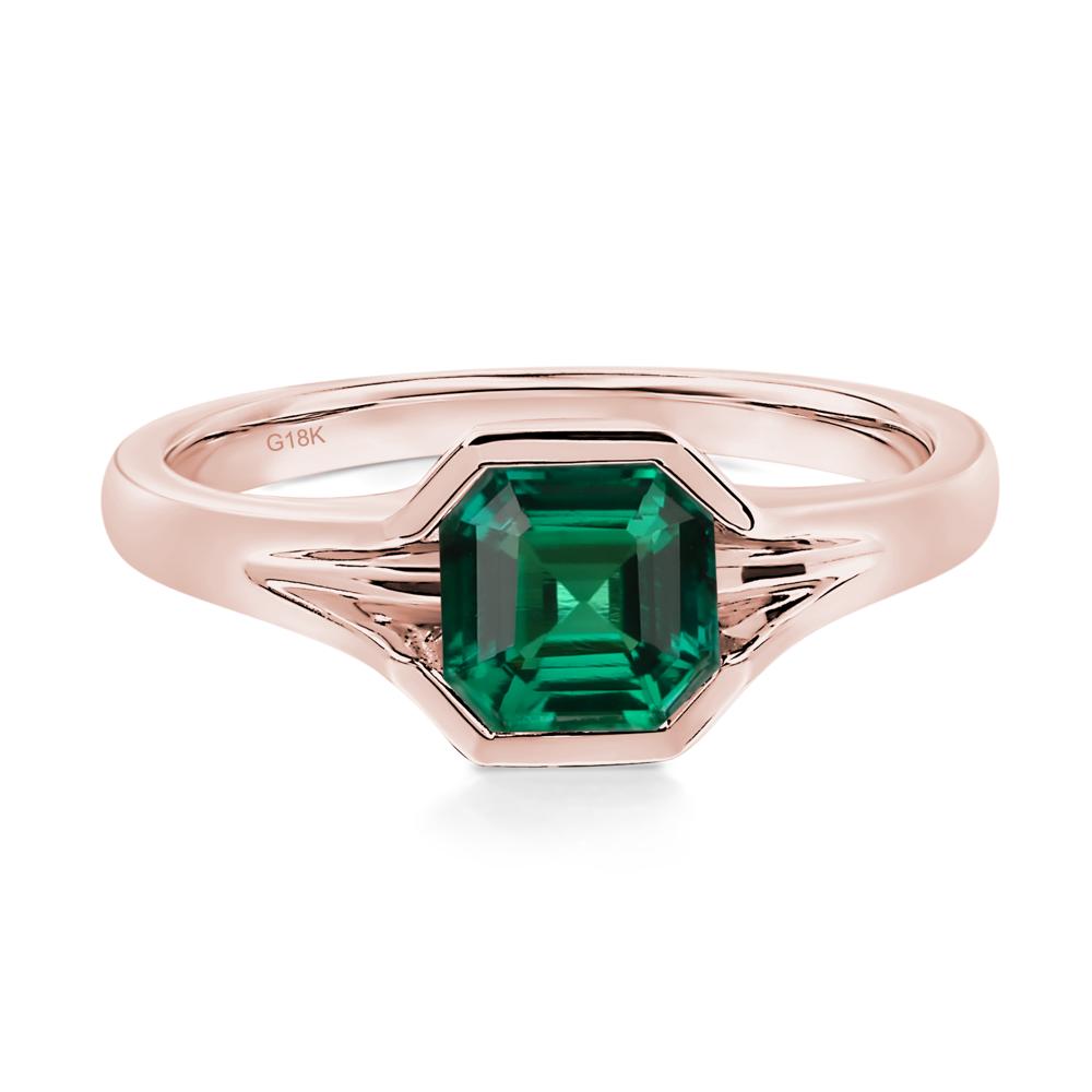 Asscher Cut Lab Grown Emerald Solitaire Promise Ring - LUO Jewelry #metal_18k rose gold