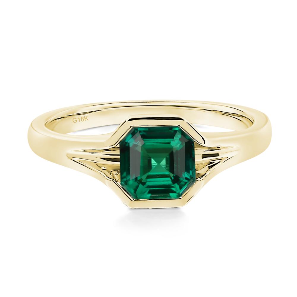 Asscher Cut Lab Grown Emerald Solitaire Promise Ring - LUO Jewelry #metal_18k yellow gold