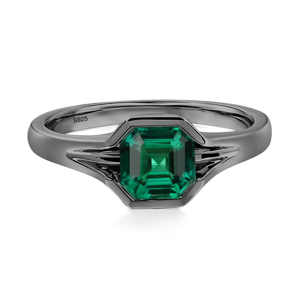Asscher Cut Lab Grown Emerald Solitaire Promise Ring - LUO Jewelry #metal_black finish sterling silver