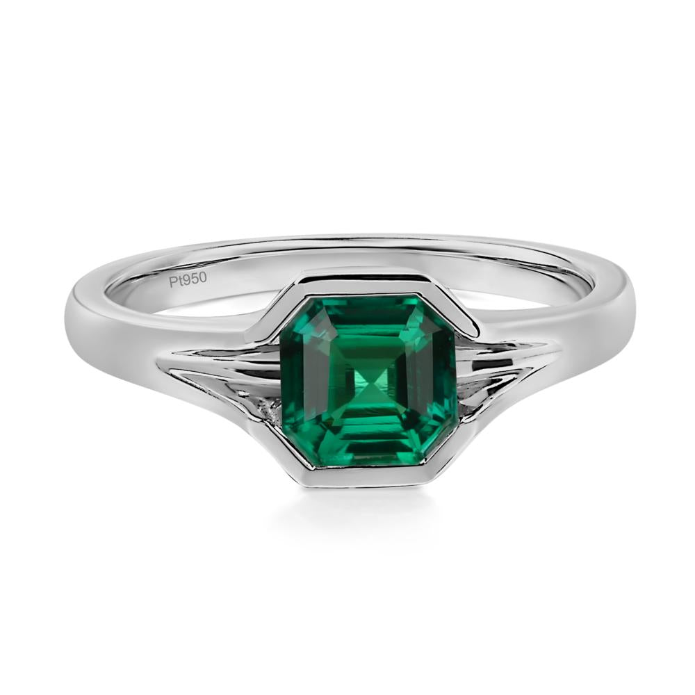 Asscher Cut Lab Grown Emerald Solitaire Promise Ring - LUO Jewelry #metal_platinum