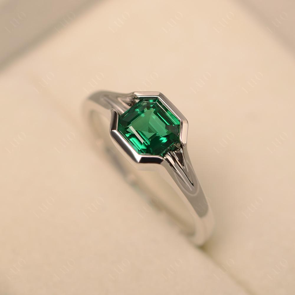 Asscher Cut Lab Grown Emerald Solitaire Promise Ring - LUO Jewelry