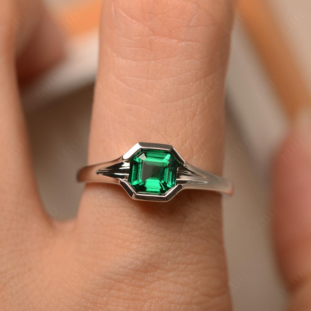 Asscher Cut Lab Grown Emerald Solitaire Promise Ring - LUO Jewelry