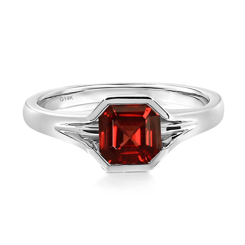 Asscher Cut Garnet Solitaire Promise Ring - LUO Jewelry #metal_14k white gold