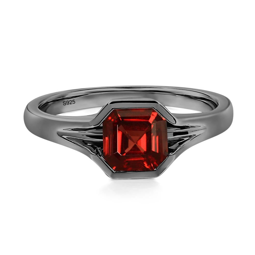 Asscher Cut Garnet Solitaire Promise Ring - LUO Jewelry #metal_black finish sterling silver