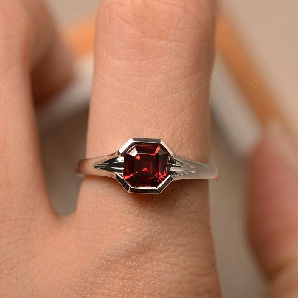 Asscher Cut Garnet Solitaire Promise Ring - LUO Jewelry