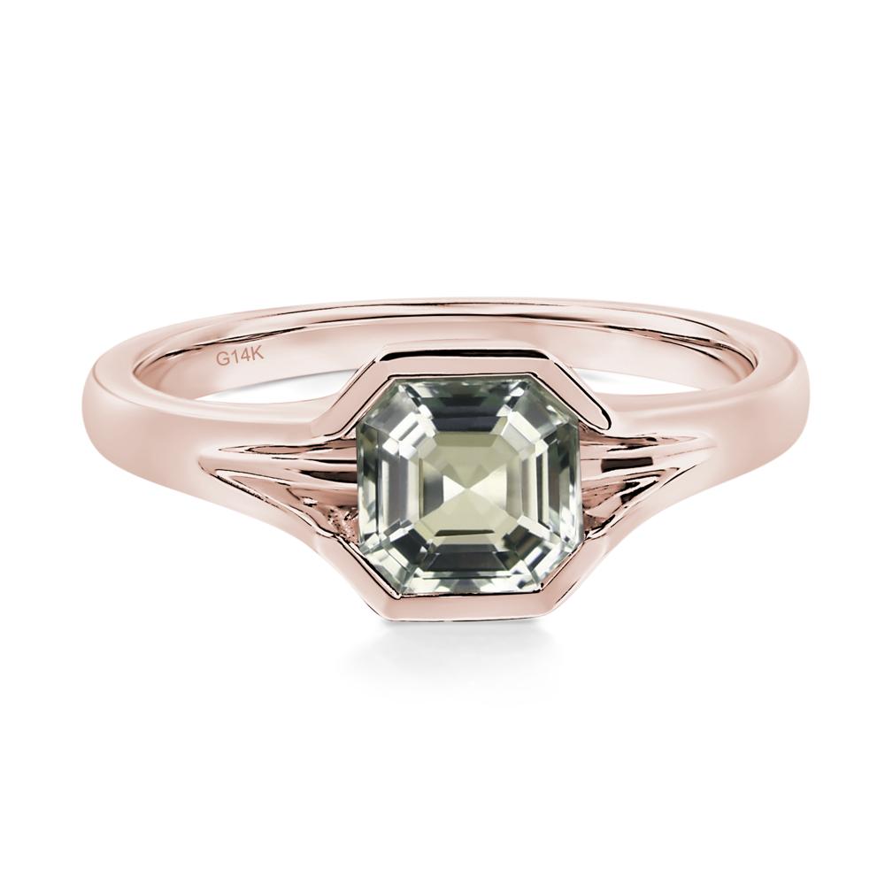 Asscher Cut Green Amethyst Solitaire Promise Ring - LUO Jewelry #metal_14k rose gold