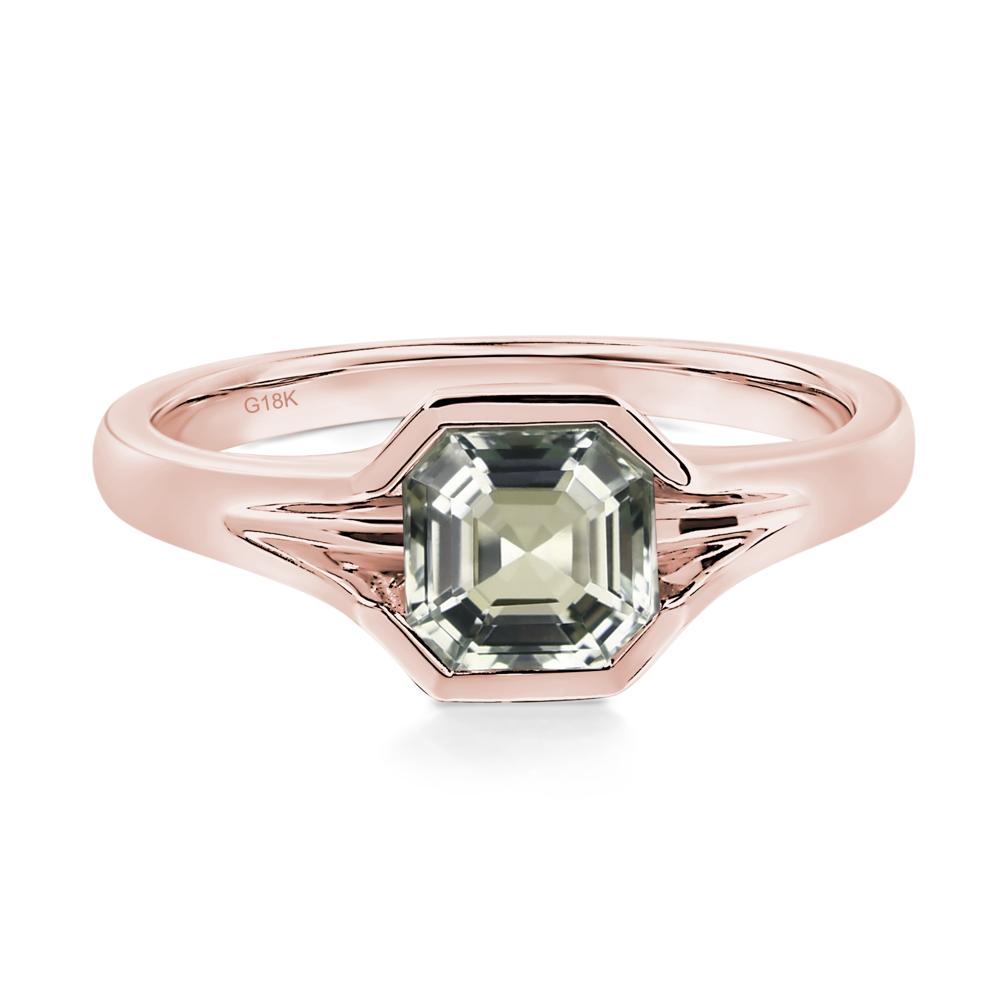 Asscher Cut Green Amethyst Solitaire Promise Ring - LUO Jewelry #metal_18k rose gold
