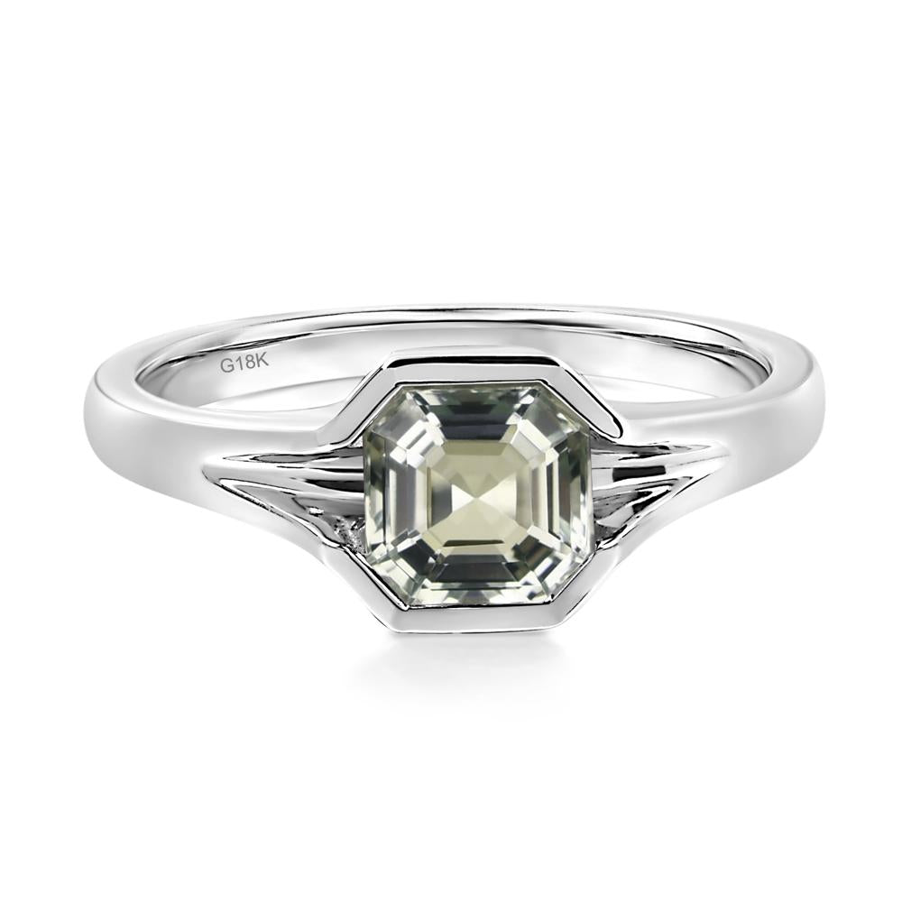 Asscher Cut Green Amethyst Solitaire Promise Ring - LUO Jewelry #metal_18k white gold
